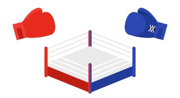 Boxring mellan röda och blå boxningshandskar vektor