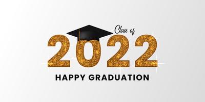 3d-goldene klasse von 2022 mit goldenem glitzer glücklichem abschluss glückwunsch zur universitätscollage high school vektor