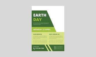 jordens dag flygblad malldesign. internationella Mother Earth Day flygblad. miljöproblem och miljöskydd, omslag, a4-storlek, flygblad, broschyr, affischdesign vektor