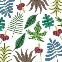 Hintergrund verschiedener tropischer Dschungelpflanzen. exotisches Blattmuster. bearbeitbare Vektorillustration