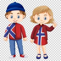 Junge und Mädchen, die Norwegen-Hemddesign tragen vektor