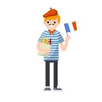 ung fransk kille i randig t-shirt. europeisk turism vektor