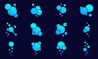 tvålskum bubblor siluett Ikonuppsättning. svart vatten cirkel bubblor i olika former piktogram. kolsyrad dryck, tvätt, sodavatten, städkoncept. isolerade vektor illustration