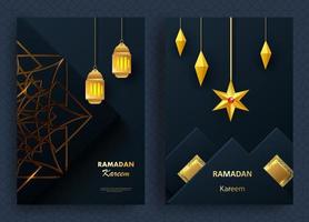 kreatives modernes Design mit geometrischem arabischem Goldmuster auf strukturiertem Hintergrund. islamischer heiliger feiertag ramadan kareem. grußkarte oder banner. Vektor
