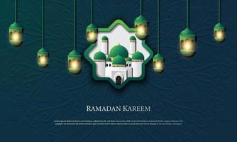 Vektorgrafik von Ramadan Kareem mit grüner Laterne und Moschee. geeignet für Grußkarten, Tapeten und andere. vektor