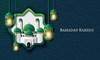 vektorgrafik av ramadan kareem med grön lykta och moské. passar för gratulationskort, tapeter och annat. vektor