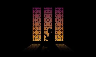 siluetten av en muslim som ber. vektor illustration