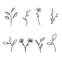 doodle växtbaserade och blomstra set illustration i tecknad handritad stil vektor