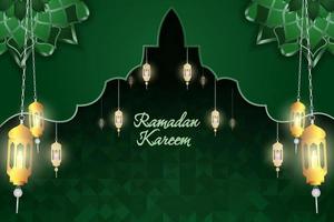 ramadan kareem islamisk bakgrund grönt och guld lyx med linjeelement vektor