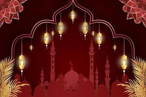 ramadan kareem islamisk bakgrund med moskén röd färg och vacker lampa vektor