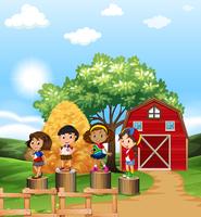 Szene mit Kindern auf dem Bauernhof vektor