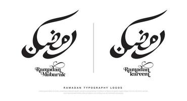 ramadan logotyper 2022 hälsning med kalligrafi bokstäver ramadan mubarak och ramadan kareem logotyp. vektor illustration