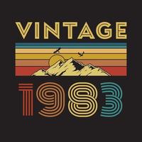 1983 vintage retro t-shirt design, vektor, svart bakgrund vektor