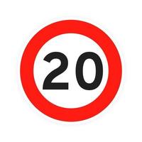 Geschwindigkeitsbegrenzung 20 Runde Straßenverkehr Symbol Zeichen flache Design-Vektor-Illustration isoliert auf weißem Hintergrund. vektor