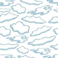 Nahtloses Muster von Doodle-Wolken auf weißem Hintergrund
