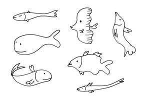 Vektor-Illustration von Doodle-Fisch-Symbol isoliert auf weißem Hintergrund. vektor