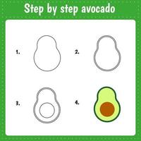 Zeichenunterricht für Kinder. Wie zeichne Avocado vektor