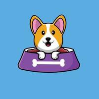 niedlicher corgi-hund auf futternapf-cartoon-vektor-symbol-illustration. Tier-Icon-Konzept isolierter Premium-Vektor. flacher Cartoon-Stil vektor