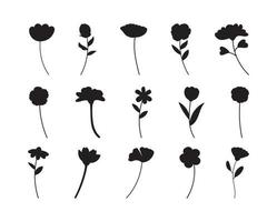 Blumenzweig-Silhouette-Set. hand gezeichnet mit blättern und blumen auf weißem hintergrund. vektor