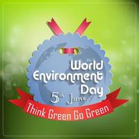 Weltumwelttag Konzept graues Etikett mit rotem Band auf grünem Hintergrund.Vektor vektor