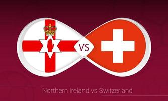 Nordirland gegen die Schweiz im Fußballwettbewerb, Gruppe c. gegen Symbol auf Fußballhintergrund. vektor
