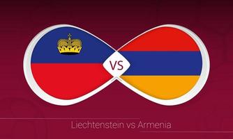 liechtenstein vs armenien im fußballwettbewerb, gruppe j. gegen Symbol auf Fußballhintergrund. vektor