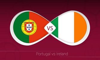 portugal gegen irland im fußballwettbewerb, gruppe a. gegen Symbol auf Fußballhintergrund. vektor