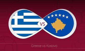 griechenland gegen kosovo im fußballwettbewerb, gruppe b. gegen Symbol auf Fußballhintergrund. vektor