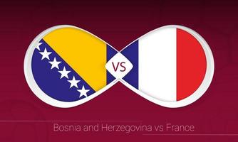 bosnien und herzegowina gegen frankreich im fußballwettbewerb, gruppe d. gegen Symbol auf Fußballhintergrund. vektor