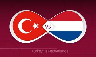 Turkiet vs Nederländerna i fotbollstävling, grupp g. kontra ikonen på fotboll bakgrund. vektor