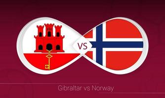 gibraltar gegen norwegen im fußballwettbewerb, gruppe g. gegen Symbol auf Fußballhintergrund. vektor