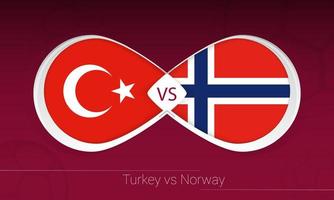 Turkiet vs Norge i fotbollstävling, grupp g. kontra ikonen på fotboll bakgrund. vektor