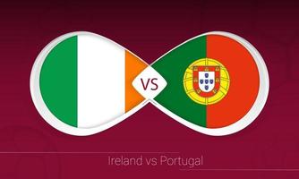 irland gegen portugal im fußballwettbewerb, gruppe a. gegen Symbol auf Fußballhintergrund. vektor
