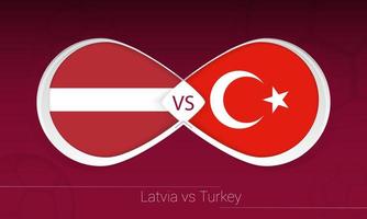 Lettland vs Turkiet i fotbollstävling, grupp g. kontra ikonen på fotboll bakgrund. vektor