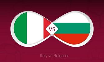 Italien gegen Bulgarien im Fußballwettbewerb, Gruppe c. gegen Symbol auf Fußballhintergrund. vektor