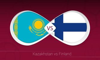 kasachstan vs finnland im fußballwettbewerb, gruppe d. gegen Symbol auf Fußballhintergrund. vektor