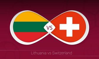 Litauen gegen die Schweiz im Fußballwettbewerb, Gruppe c. gegen Symbol auf Fußballhintergrund. vektor