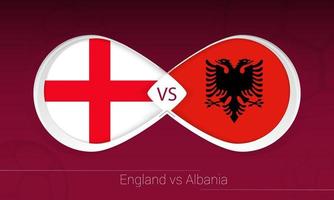 england gegen albanien im fußballwettbewerb, gruppe i. gegen Symbol auf Fußballhintergrund. vektor