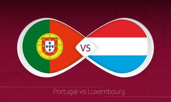 portugal gegen luxemburg im fußballwettbewerb, gruppe a. gegen Symbol auf Fußballhintergrund. vektor