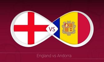 England vs Andorra i fotbollstävling, grupp i. kontra ikonen på fotboll bakgrund. vektor