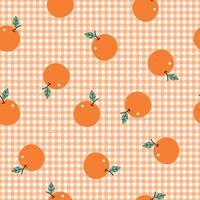 Nahtloses Babymuster orange auf einem handgezeichneten Design mit Gingham-Muster im Cartoon-Stil. für Kinderbekleidung, Tapeten, Dekoration vektor