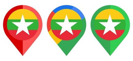 platt karta markör ikon med Myanmar flagga isolerad på vit bakgrund vektor
