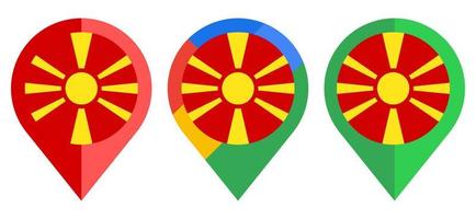 flaches Kartenmarkierungssymbol mit Mazedonien-Flagge isoliert auf weißem Hintergrund vektor