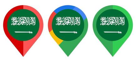 platt kartmarkör ikon med Saudiarabien flagga isolerad på vit bakgrund vektor