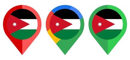 Flaches Kartenmarkierungssymbol mit jordanischer Flagge isoliert auf weißem Hintergrund vektor