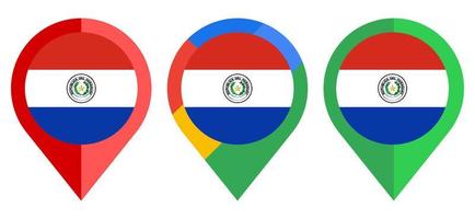 Flaches Kartenmarkierungssymbol mit paraguayischer Flagge isoliert auf weißem Hintergrund vektor