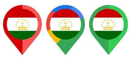 flaches Kartenmarkierungssymbol mit tadschikischer Flagge isoliert auf weißem Hintergrund vektor