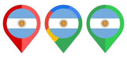 flaches Kartenmarkierungssymbol mit argentinischer Flagge isoliert auf weißem Hintergrund vektor