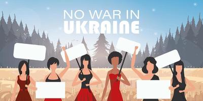 en grupp kvinnor håller banderoller. be för Ukraina. stoppa kriget vektor