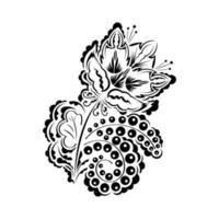 svart och vit handritad linjekonst prydnadsväxter, etniska blommor design. målarbok för vuxna. vektor illustration. indiskt paisley mönster. linjekonst utsmyckad design